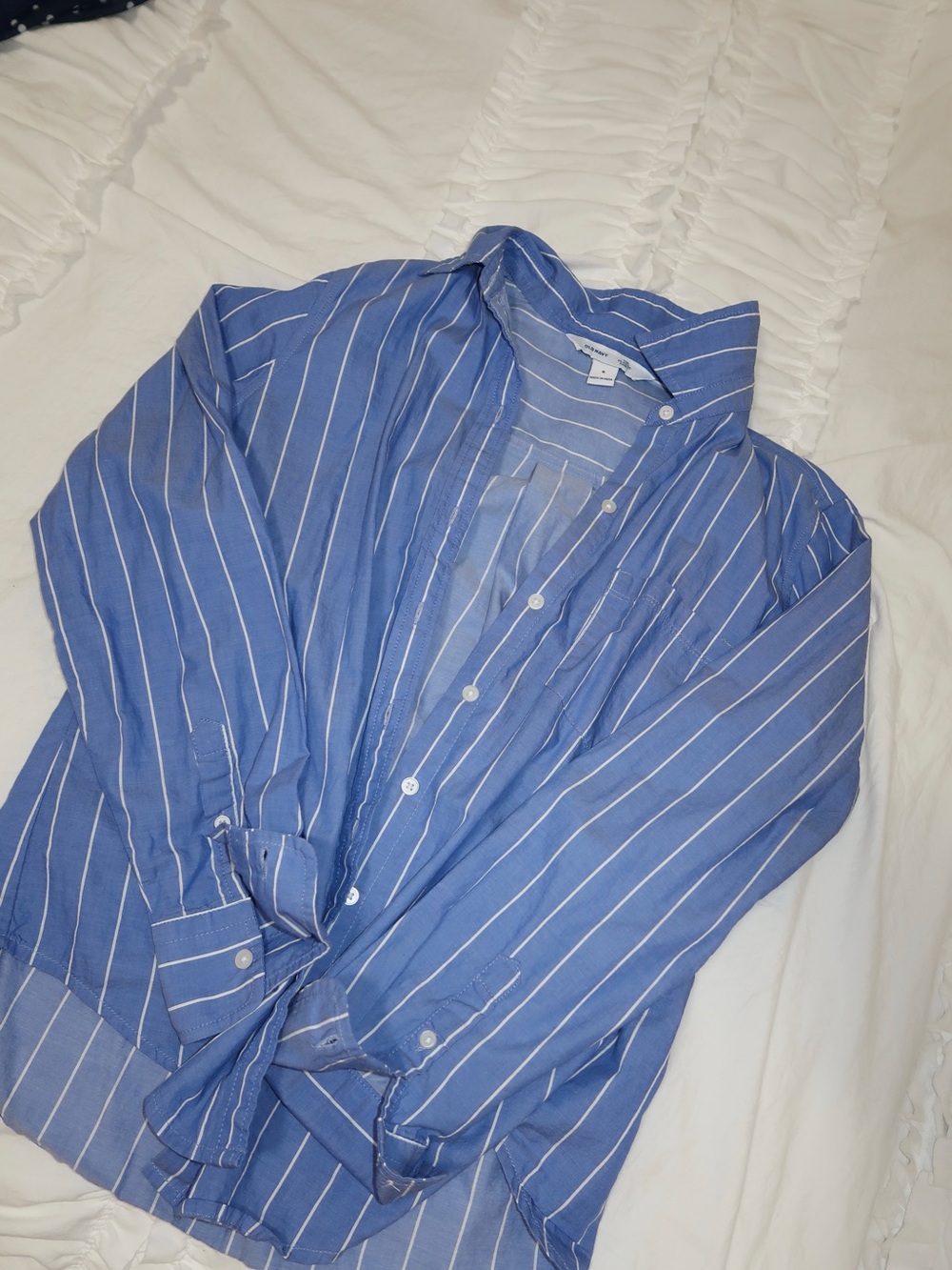 Old Navy Blue and White Vertical Stripe Button-Down Shirt